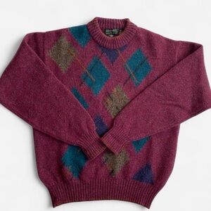 Vintage burgundy argyle wool mohair sweater